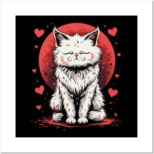 Cute White Anime Cat | Valentines Day Posters and Art